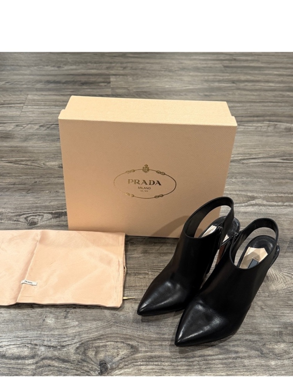 Prada Black Leather Pointed Toe Ankle Booties - Picture 4 of 15